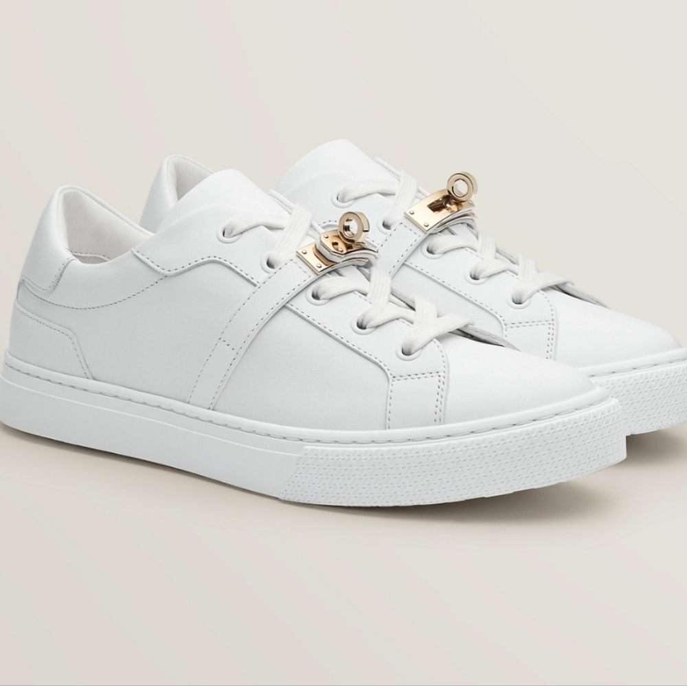 ** SOLD ** Hermes Light Gold Tone Permabrass Day Sneakers 38.5